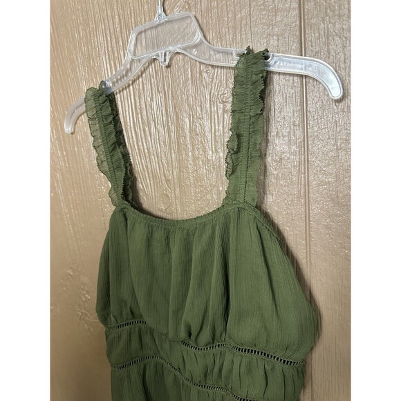 Old Navy Olive Green Ruffle Strap Tiered Cami Shirt Blouse Womens L - Picture 2 of 5
